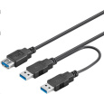 PremiumCord USB 3.0 napájecí Y kabel A/Male + A/Male -- A/Female DUÁLNÍ (extra napájení)