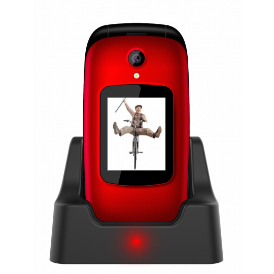 BAZAR - EVOLVEO EasyPhone FD, mobilní telefon pro seniory s nabíjecím stojánkem (červená barva) - Po opravě (Komplet)