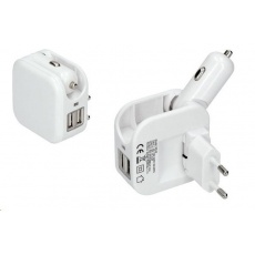 Solight USB nabíjecí adaptér auto+zásuvka, 2x USB, max. 2400mA, AC 230V / DC 12V, bílý Solight USB nabíjecí adaptér auto+zásuvka, 2x USB, max. 2400mA, AC 230V / DC 12V, bílý