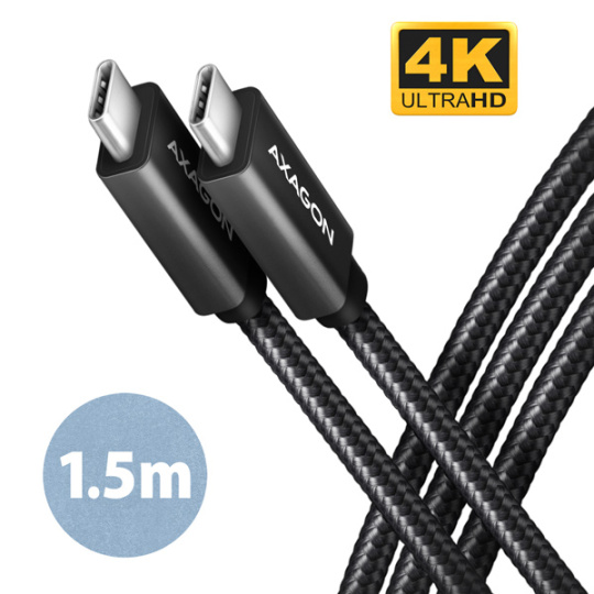 AXAGON BUCM32-CM15AB, SPEED+ kabel USB-C <-> USB-C, 1.5m, USB 20Gbps, PD 100W 5A, 4K HD, ALU, oplet, černý