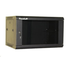 XtendLan 19" nástěnný rozvaděč 9U 600x450, nosnost 60 kg, skleněné kouřové dveře, svařovaný, černý XtendLan 19" nástěnný rozvaděč 9U 600x450, nosnost 60 kg, skleněné kouřové dveře, svařovaný, černý