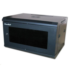 XtendLan 19" nástěnný rozvaděč 6U 600x450, nosnost 60 kg, skleněné kouřové dveře, svařovaný, černý XtendLan 19" nástěnný rozvaděč 6U 600x450, nosnost 60 kg, skleněné kouřové dveře, svařovaný, černý