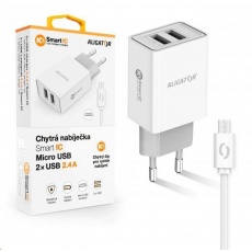 Aligator síťová nabíječka, 2x USB, kabel micro USB 2A, smart IC, 2,4 A, bílá Aligator síťová nabíječka, 2x USB, kabel micro USB 2A, smart IC, 2,4 A, bílá