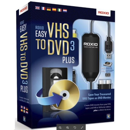 BAZAR - Roxio Easy VHS to DVD 3 Plus BOX - jazyk EN/FR/DE/ES/IT/NL - Poškozený obal (Komplet)