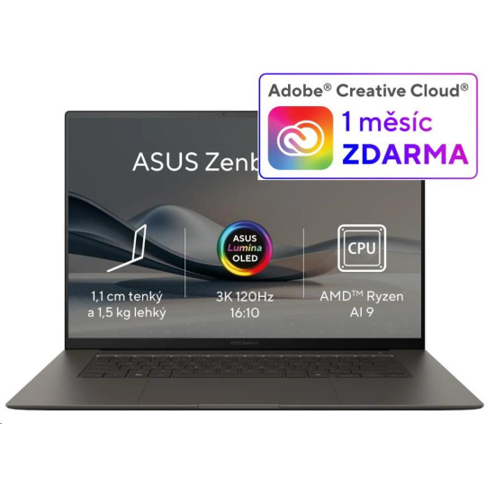 ASUS NTB Zenbook S (UM5606WA-OLED221X), AI 9 HX 370, 16" 2880 x 1800, 32GB, 1TB SSD, AMD Radeon, W11 Pro, Gray