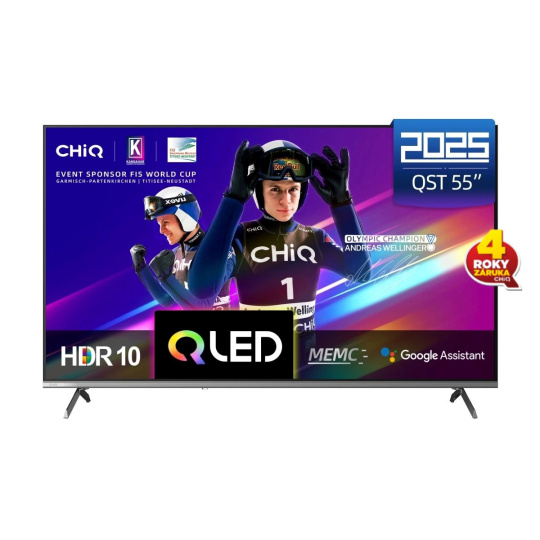 CHiQ U55QST TV 55", UHD, QLED, ultratenká, Google TV, DLG 120 Hz, Dolby Audio, Frameless, metalická