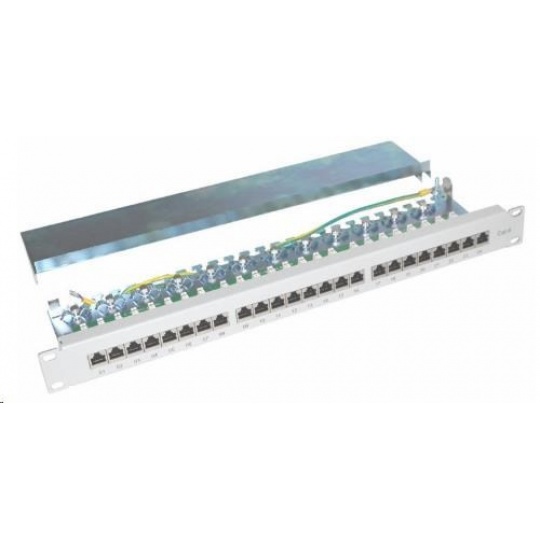 19" Patch panel XtendLan 24port, STP, Cat6, 30µm, duální svorkovnice, šedý