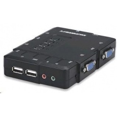 MANHATTAN KVM přepínač 4 porty, USB, audio, integrované kabely