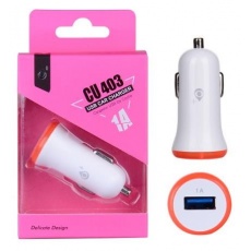 PLUS nabíječka do auta CU403, konektor USB, 1A, bílá s růžovým okrajem PLUS nabíječka do auta CU403, konektor USB, 1A, bílá s růžovým okrajem
