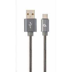 GEMBIRD Kabel USB 2.0 AM na Type-C kabel (AM/CM), 2m, metalická spirála, šedý, blister, PREMIUM QUALITY