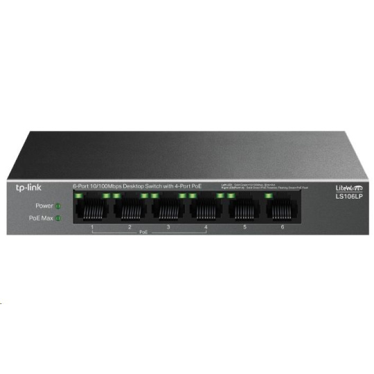 TP-Link LiteWave switch LS106LP (6x100Mb/s, 4xPoE, 41W, fanless)