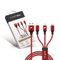 RhinoTech nabíjecí a datový kabel 3v1 USB-A (MicroUSB + Lightning + USB-C) 1,2m červená RhinoTech nabíjecí a datový kabel 3v1 USB-A (MicroUSB + Lightning + USB-C) 1,2m červená